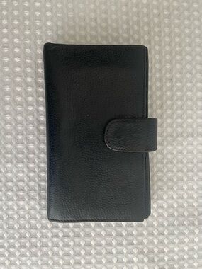 DANIER Black Pebbled Genuine Leather Trifold Frame Clutch Wallet Well Loved #842